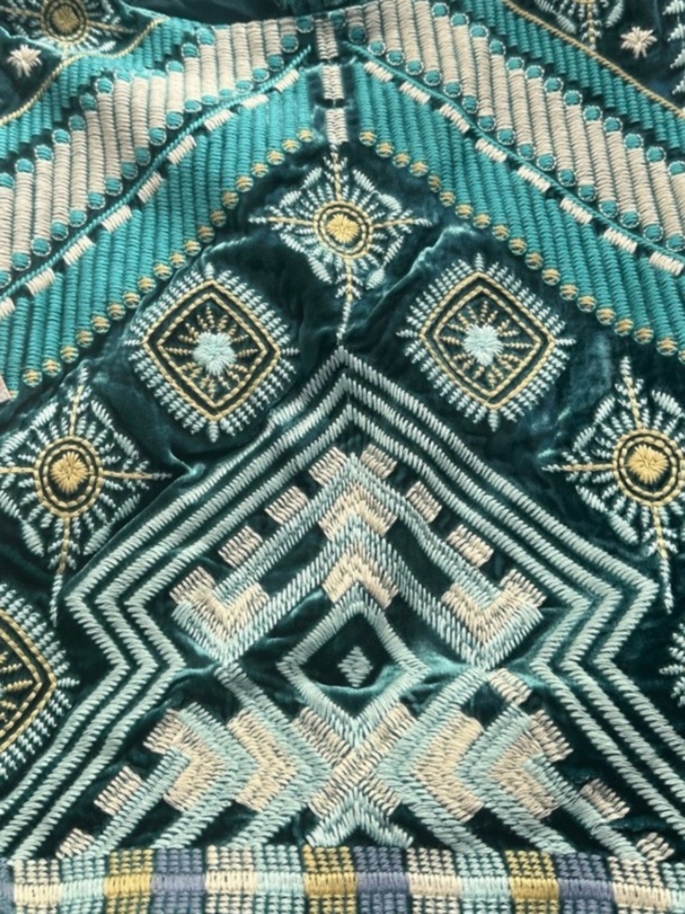 Johnny Was Teal, Cream and yellow Embroidered velvet Bag